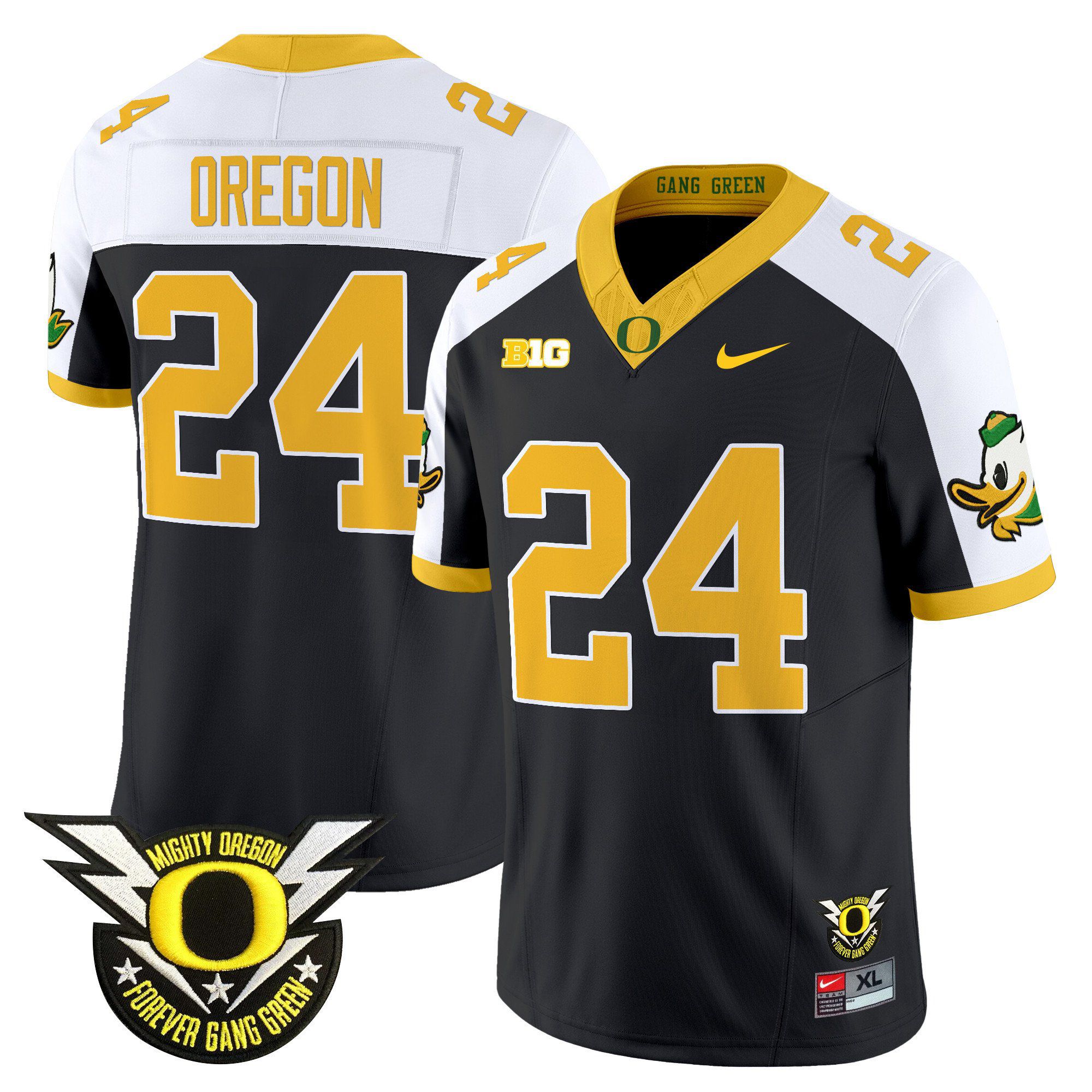 Men Oregon Ducks #24 Oregon Black 2024 Nike Forever Gang Green & BIG Patch Vapor Limited NCAA Jersey style 1